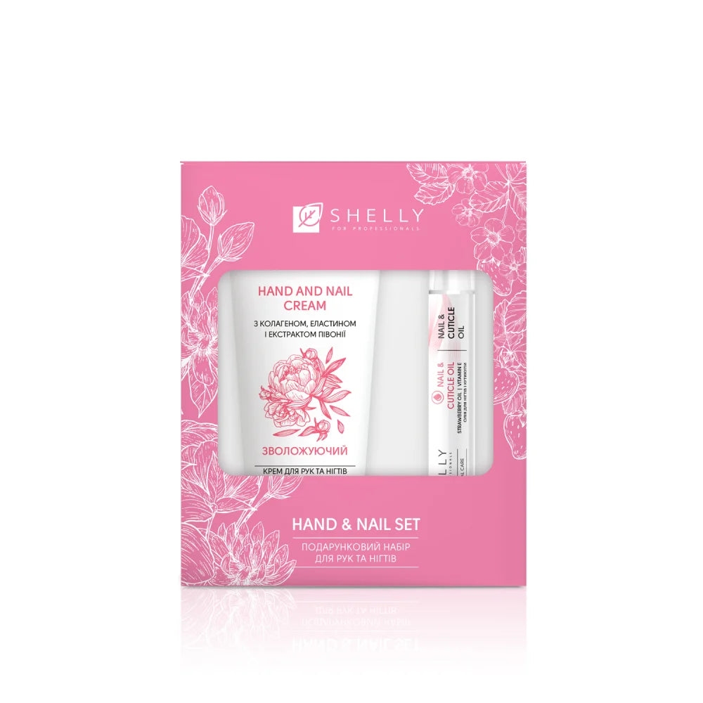 Shelly Hand and Nail Care Gift Set, Hand & Nail Cream with Peony + Cuticle Oil with Strawberry & Vitamin E
