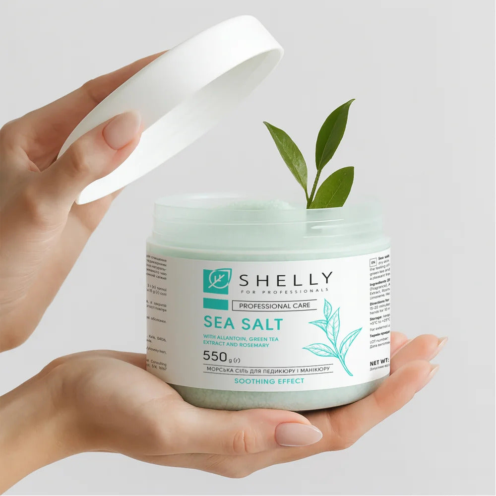 Shelly Bath Salt with Allantoin, Green Tea & Rosemary Extract 550 g – Softening & Refreshing Soak for Hands and Feet