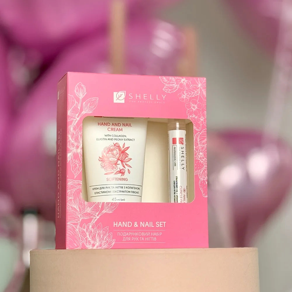Shelly Hand and Nail Care Gift Set, Hand &  Nail Cream with Peony + Cuticle Oil with Strawberry & Vitamin E