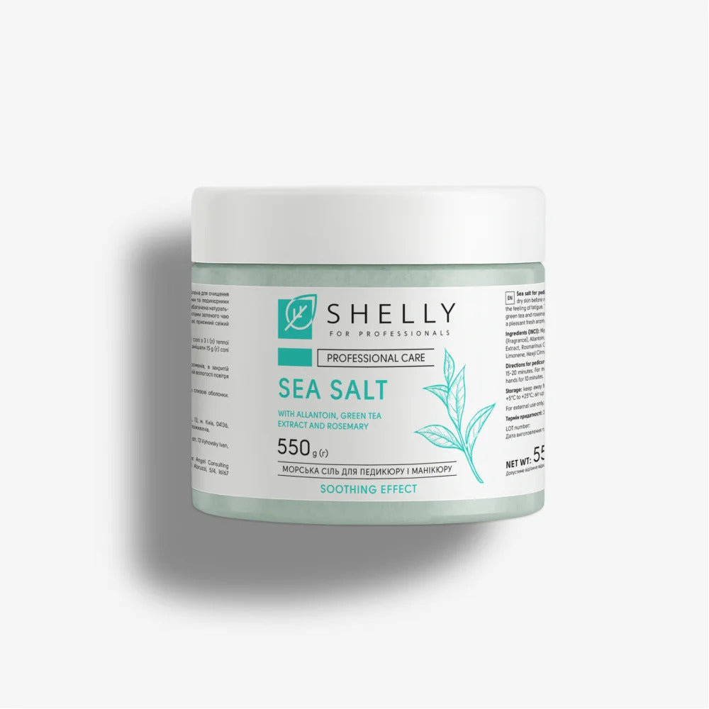 Shelly Bath Salt with Allantoin, Green Tea & Rosemary Extract 550 g – Softening & Refreshing Soak for Hands and Feet